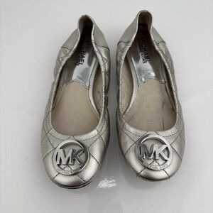 Michael Kors Women's  Quiltcore Balletcore Flats Metallic Silver Sz 5 Y2K Chic